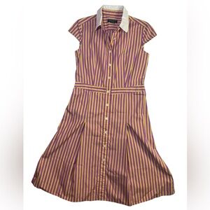 Bean Pole Ladies Shirt‎ Dress Purple Yellow Stripes Button Front Vintage Style